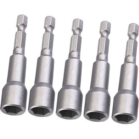 5 Pcs Embout Visseuse Aimanté, 8 mm 1/4'' Hexagonale Embout Visseuse avec Rainure de Changement Rapide pour Perceuse à Main électrique/Perceuse Lithium/Tournevis Pneumatique a Choc (1/5)