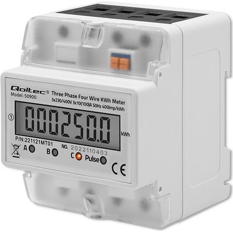 Contatore elettronico trifase Qoltec  Contatore di energia su guida DIN  400V  LCD  4P (1/5)