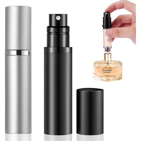 2 Stück 5 ml nachfüllbare Parfümfläschchen – Mini-Sprühflasche mit Verschlusskappe (silber und schwarz), tragbarer Reisezerstäuber (1/5)