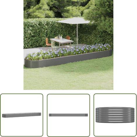 The Living Store Lit surélevé de jardin Acier enduit de poudre 507x100x36cm gris - Jardiniere Surélevée - Bac À Fleurs - Pot De Fleurs Extérieur - Décoration Jardin - Plante Grimpante (1/5)