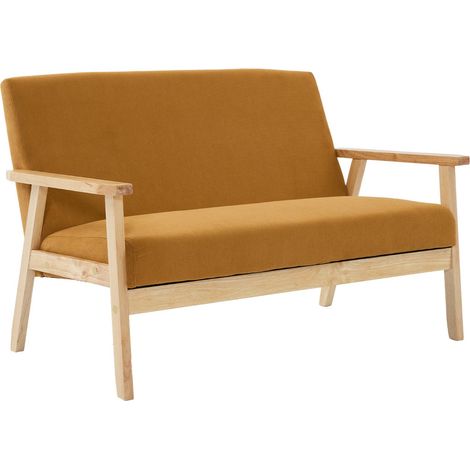sweeek - 2-Sitzer-Banksofa mit Cord-Bezug, Holzfüße, Cord, Senfgelb