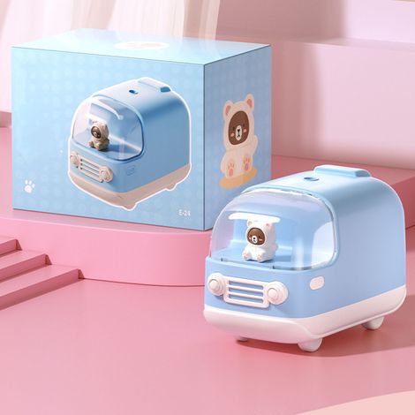 Mini humidificateur rechargeable USB en forme de bus ours, petit humidificateur d'air pour la maison, humidificateur de table, bleu. (1/5)