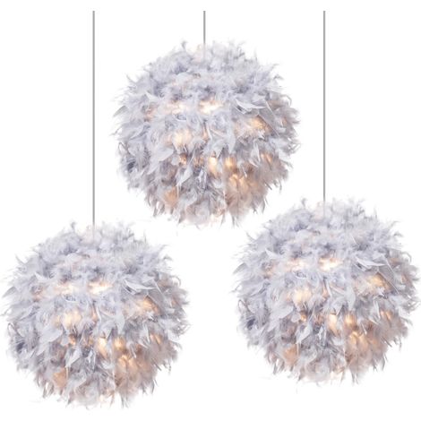 E27 Suspension Luminaire Moderne Lustre Plume Gris Lamp Plafonnier Ø30CM pour Salon Chambre à Coucher - 3Pcs (1/4)