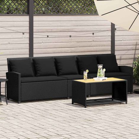 Canapé de jardin 5 places en résine tressée noir avec coussins 280 x 68,5 x 87,5 cm - PANGIVO (1/5)