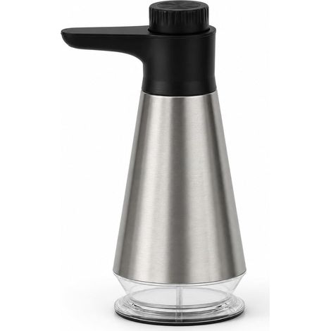 Dispenser in acciaio inox per sapone liquido o detersivo per piatti, 400 ml, pompa a tenuta stagna, flusso regolabile, base antiscivolo e antiruggine, serbatoio trasparente, per cucina e bagno. (1/5)