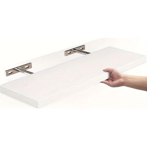(BLANC) Étagère murale classique en bois massif, design à lattes horizontales, gain de place pour le rangement et la décoration dans le salon et la chambre. (1/5)