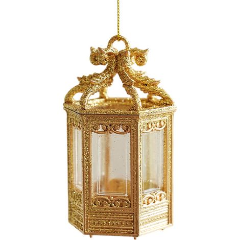 Petite lanterne de Noël dorée à paillettes, ornement suspendu hexagonal en plastique, décoration festive pour sapin, vitrine et fête (1/4)