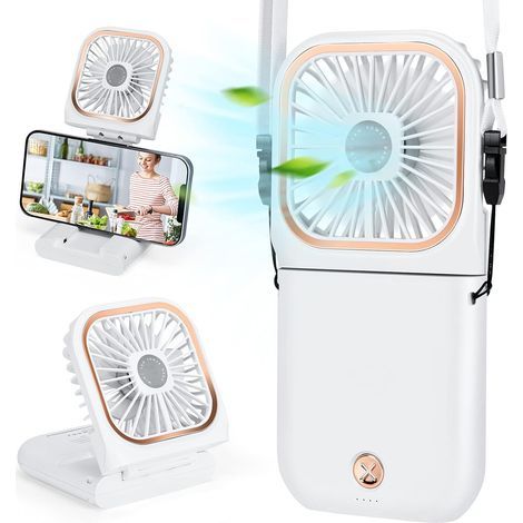 Ventilateur USB Mini ventilateur silencieux main ventilateur suspendu, 3 vitesses USB rechargeable, ventilateur pliable, le Bureau et les voyages (1/5)