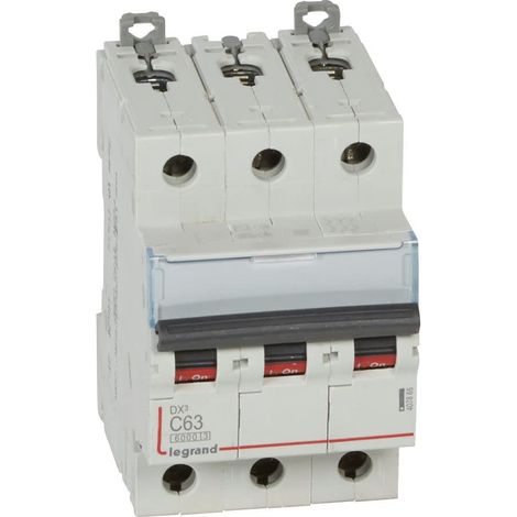 Interrupteur automatique magnétique thermique 3P 63A courbe C 10 kA 3 modules DX3