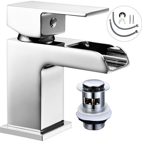 Mini Waterfall Cloakroom Basin Mixer Tap Chrome Sink Mono Bathroom + Waste + Fix (1/5)