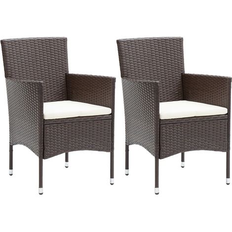 Garden Dining Chair  Set of 2  Brown  Poly rattan, Powder-Coated Steel vidaXL