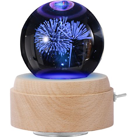 Kristallkugel-Spieluhr mit drehbarem LED-Licht, Holzsockel, Aufziehmechanismus, Nachtlicht, Raumdekoration, musikalisches Geschenk, schönes Geschenk zum Geburtstag, Valentinstag, Weihnachten oder Neuj