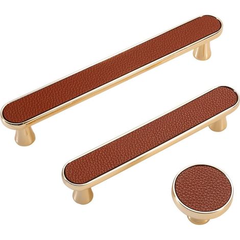 Poignées et boutons de porte en cuir doré pour armoires cuisine (1/5)