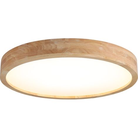 Plafonnier led en bois rond en bois naturel ø30cm 16w blanc neutre (1/5)