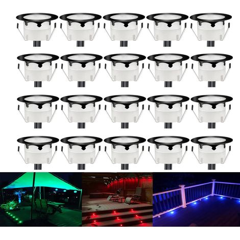 10 Spot LED Eclairage Extérieur Encastrable Sol Terrasse Bois,45mm Spots Encastré Extérieur Fait en IP67 DC12V 1W Avec Alimentation EU Pour Jardin Escalier Patio RGB (1/5)