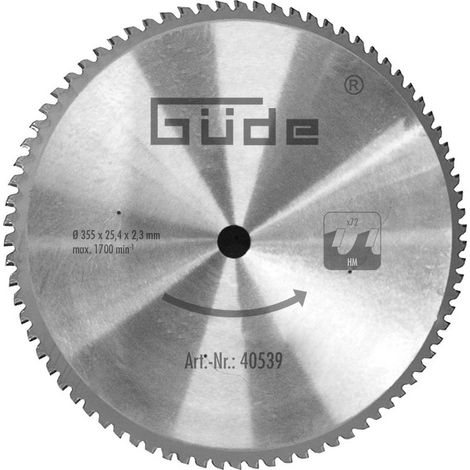 Güde HM Sägeblatt 355x25,4mm 72Z Trockenschnitt Stahl NE-Metall Kunststoff (1/2)