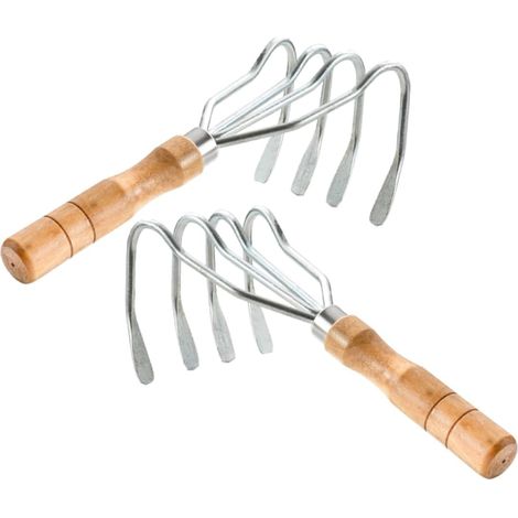 Râteaux à Griffes Portatifs en Acier Inoxydable et Bois Lot de 2 Poignée Confortable Antidérapante pour Coquillages, Palourdes pour Plage (1/5)