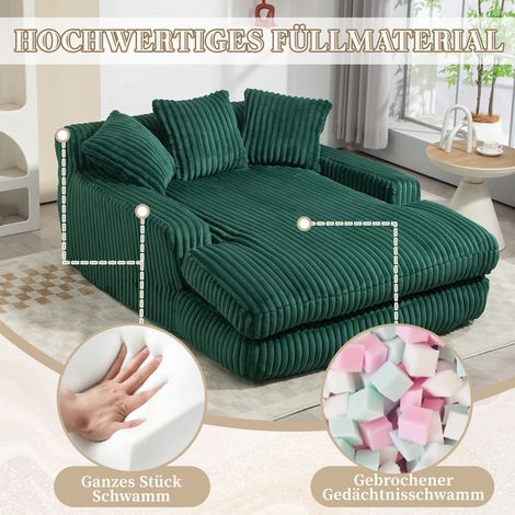 Canapé convertible en velours côtelé moderne, canapé nuage avec 3 coussins moelleux, sofa d'appoint confortable pour salon appartement bureau (Vert émeraude) (1/5)