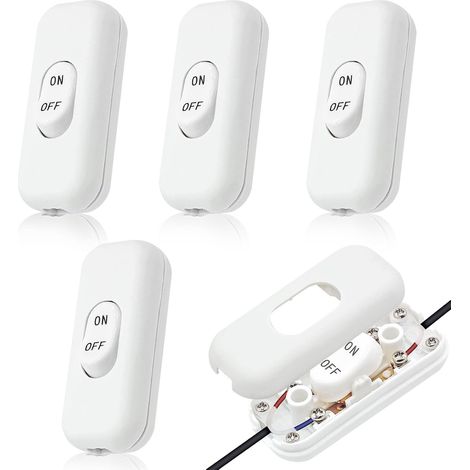 4 Pack 6A 250V White Cord Intermediate Switch On/Off Switch for Small Appliances, Lamps, Table Lamps, 6 x 1 x 1.5 cm (1/5)