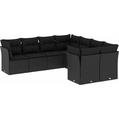 Set de sofás de jardín 8 piezas y cojines ratán sintético negro vidaXL (1/3)