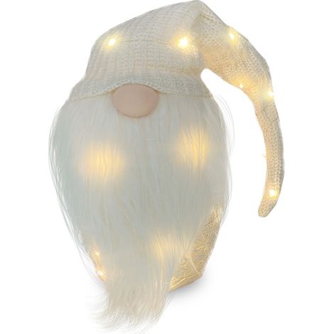 Gnome avec chapeau 308034 CREME de 104 cm avec mini lucioles et barbe en vinyle