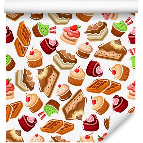Bunte Tapete mit süßem Gebäckmotiv für Wohn- und Schlafzimmer, 50 x 1000 cm (1/5)