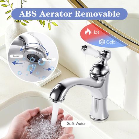 Mitigeur laiton antique G3/8 – Poignée céramique, cartouche céramique – Style rétro pour lavabo domestique