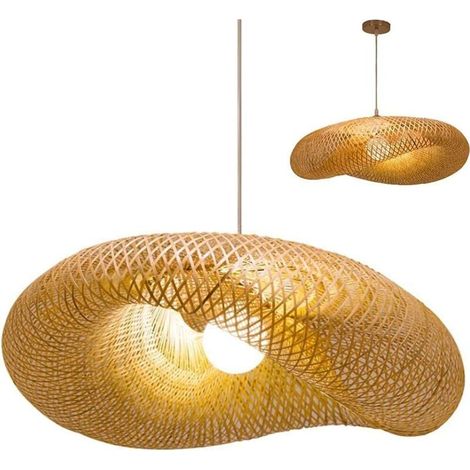 – Lustre en bambou tissé à la main 40cm – Éclairage vintage E27 – Lampe décorative pour salon, chambre, couloir – Économie d'énergie (1/4)