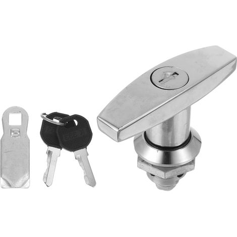 Serrure à Poignée T Verrou Solide Argenté en Alliage de Zinc avec Clé Pratique pour Sécuriser Tiroirs et Coffres pour Porte D'armoire et Rangement RV (1/5)