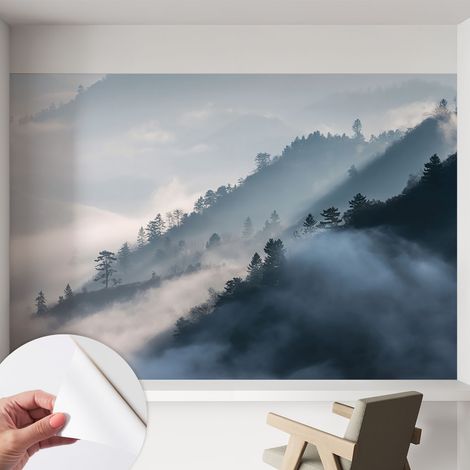 Papier peint autocollant avec imprimé pour décoration intérieure pour rénovation a motif Paysage brumeux 152x104 cm (1/5)