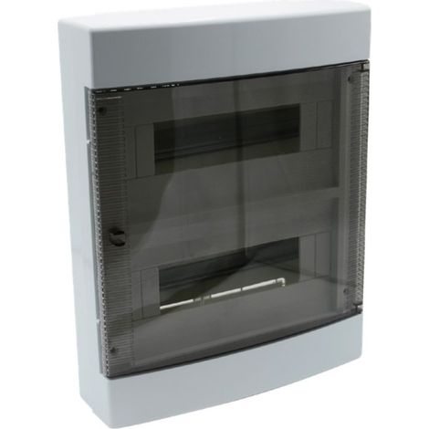 Em Distribution – Tableau de distribution 24 modules 350x275x90mm IP40 – Porte transparente fumée – Résistance aux chocs IK8 – Avec rail DIN