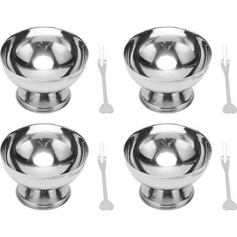4 Bols à Glace en Acier Inoxydable Alimentaire Lisses Durables Métal Dessert avec Fourchettes pour Salade Gâteau Snacks (1/5)