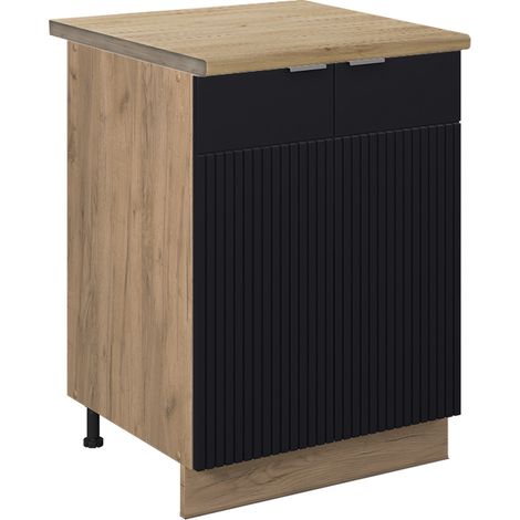 Meuble bas de cuisine Fame-Line, Noir rayé, 60 cm, PT Chêne, Vicco