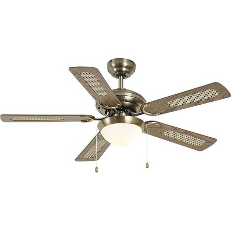 Deckenventilator aus Messing mit Holz- und Rattanmuster (1/5)