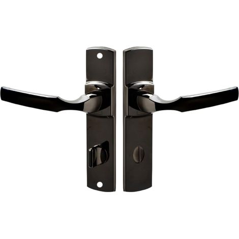 Ensemble de Poignée de Porte sur Plaque - Version à Condamnation pour Porte de WC, Salle de Bain - Entraxe 165 mm - Matériau Zamak Résistant - Finition Diamant Noir (1/5)