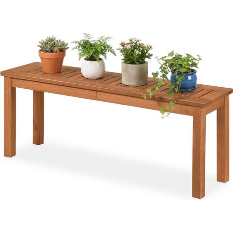 COSTWAY Panchina Da Giardino A 2 Posti Panca Da Esterno Tavolo Da Caffè Supporto Per Piante Tavolino Centrale Da Patio Arredamento In Legno Massello Seduta A (1/5)
