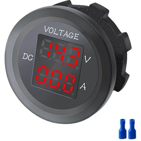 Voltmètre-ampèremètre numérique étanche 12-24 V, affichage LED rond à trois chiffres, testeur et moniteur de tension C (1/5)