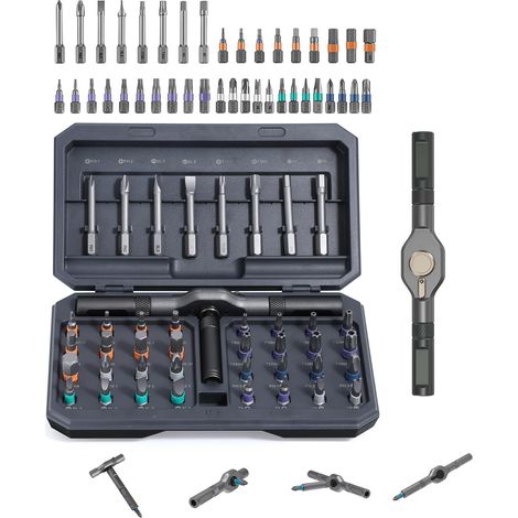 Jeu Tournevis Cliquet 42 en 1, Kit Tournevis Précision Magnétiques Avec Poignée à Cliquet T Amovible, Avec Étui Rangement Outil Réparation Portable Pour Meubles, Vélo (1/5)
