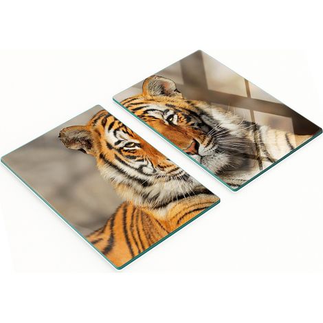 Tablas de cortar decorativas de cristal para cocina, dise帽o de tigre de Bengala, 2x40x52 cm.