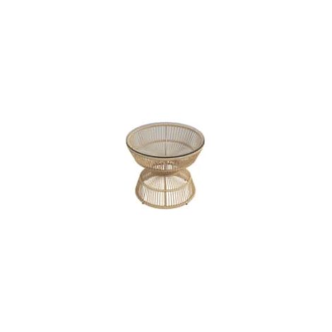 Table d'appoint en rotin Ø60 cm, table basse, table de jardin avec plateau en verre trempé de style bohème, table basse en bois naturel (1/5)