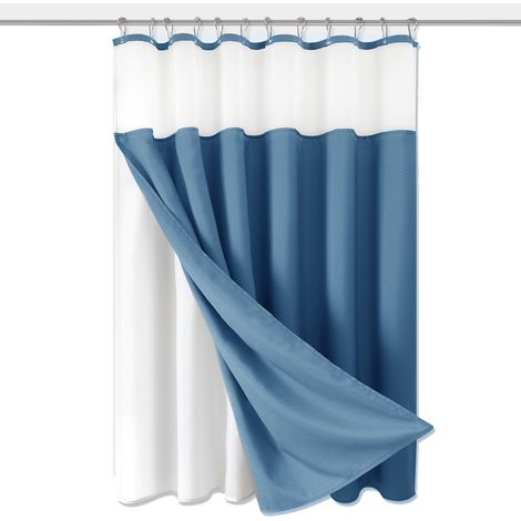 1 rideau de douche texturé lin, sans crochets, avec doublure amovible, imperméable, lavable en machine, pour salle de bain et hôtel (1/5)