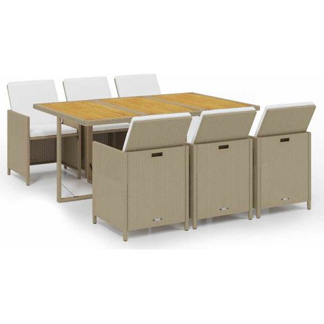 Maison Exclusive - Set da Pranzo da Giardino 7 pz con Cuscini in Polyrattan Beige (1/5)