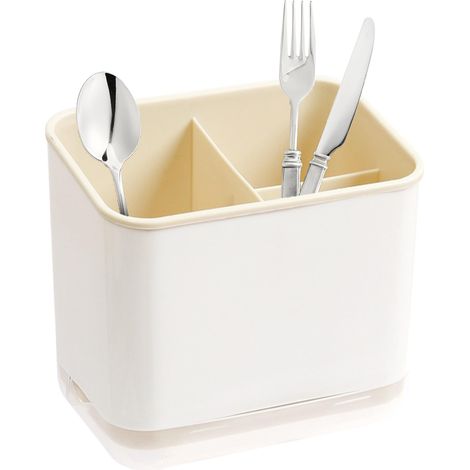 Égouttoir à couverts 3 compartiments avec plateau d'égouttage, pour couteaux, fourchettes, cuillères, jaune. (1/3)