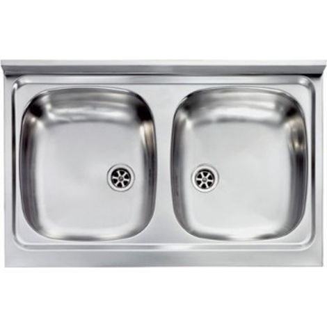 Lavello inox da incasso a due vasche 80x50 con piletta - mabel (1/2)