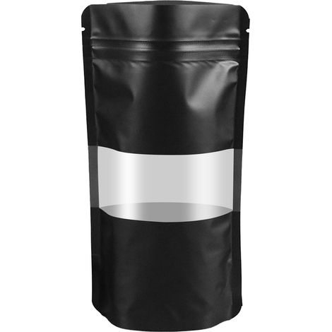 50 sachets plastique noir mat avec fenêtre, debout, zip de fermeture étanche, sachets de rangement alimentaire 10x15+3cm (1/5)