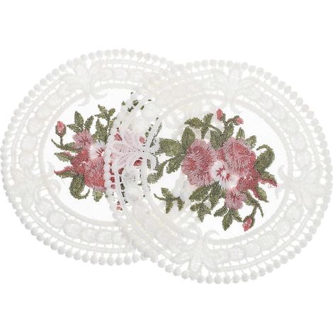 Dessous de verre en dentelle brodée de fleurs blanches, lot de 2 napperons (1/5)