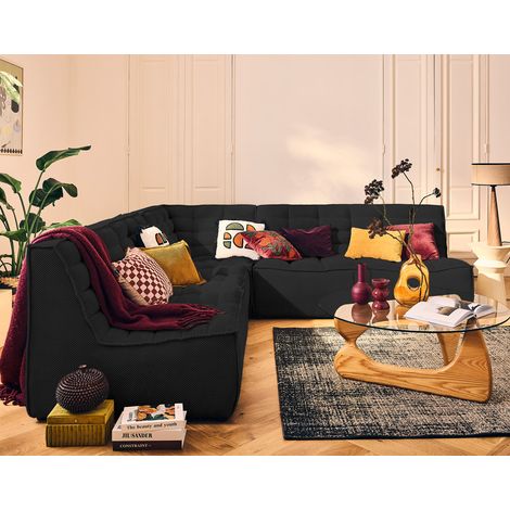 Ellie - modulares 5-sitzer sofa umkehrbare -ecke aus texturiertem samt - schwarz (1/5)