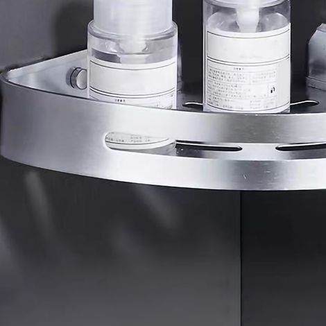 Dreieckiges Badezimmerregal aus Aluminium, kein Bohren erforderlich, Eckwandmontage mit Kante, WC-Ablage, einlagig glänzend (1/3)
