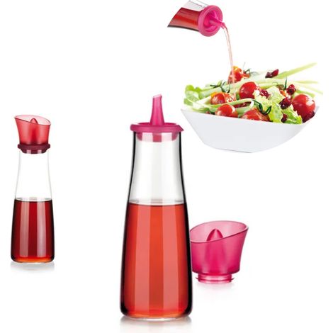 Acetiera da cucina in vetro borosilicato con beccuccio in silicone bordeaux capacità 500 ml ideale per uso casalingo (1/3)