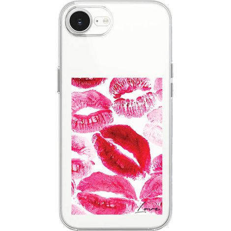 iPhone 16e Hülle, transparent, Silikon Flexi, Küsse mit der Aufschrift "love" (1/5)